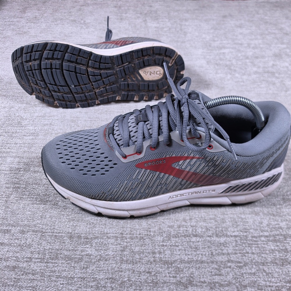 Brooks Addiction GTS 15 Mens 10 Grey Red Wide 2E Running Shoes 1103652E043